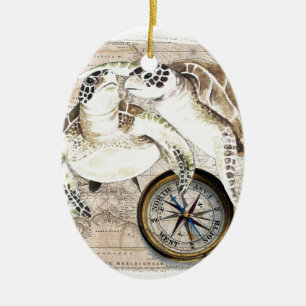 Sea Turtles Compass Map Ceramic Tree Decoration