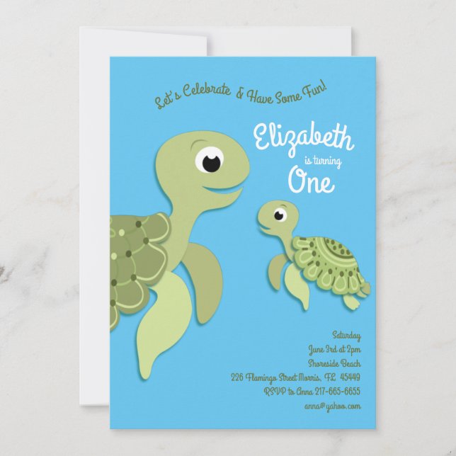 Sea Turtles Cute Kids 1st Birthday Party Invitation (Front)