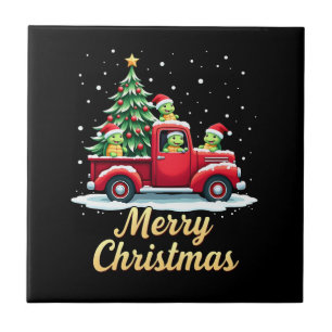 Sea Turtles Driving Christmas Tree Truck Turtle Ch Ceramic Tile