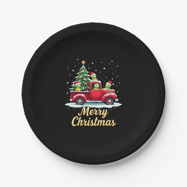 Sea Turtles Driving Christmas Tree Truck Turtle Ch Paper Plate (Front)