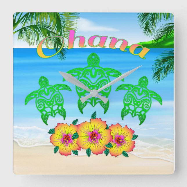 Sea Turtles Hawaiian Honu Square Wall Clock (Front)