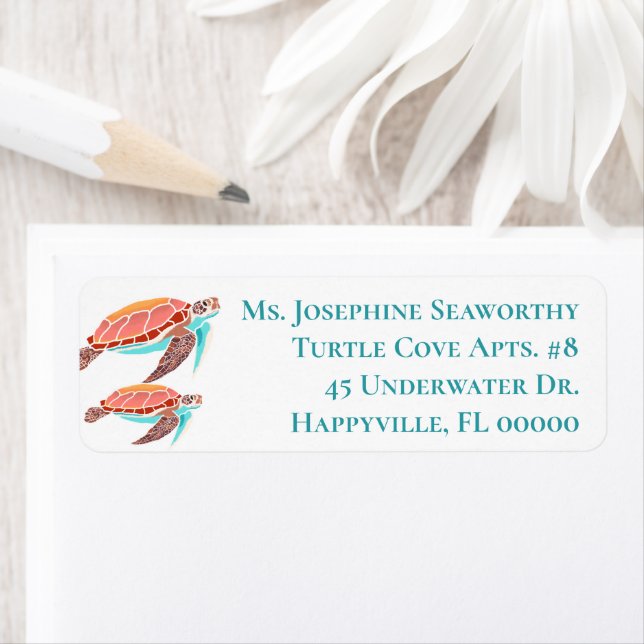 Sea Turtles Illustrated Custom Address Label Return Address Label (Insitu)