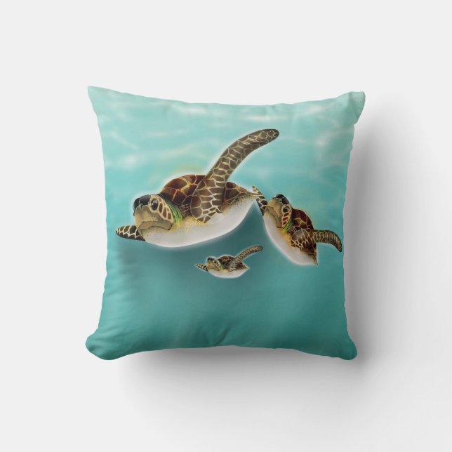 Sea Turtles Illustration Cushion (Front)