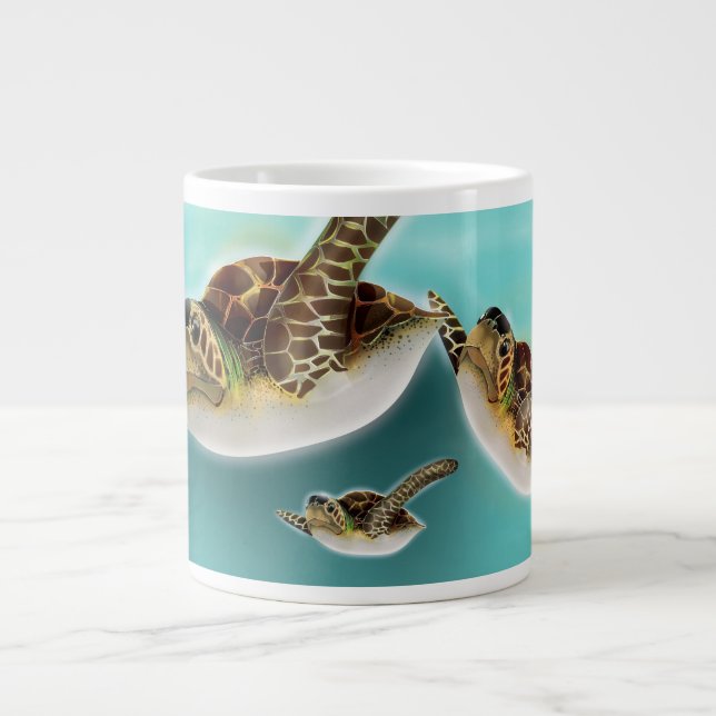 Sea Turtles Illustration Large Coffee Mug (Front)