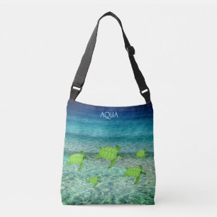 Sea turtles in the ocean & calligraphy crossbody bag