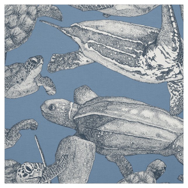 sea turtles indigo denim fabric (Swatch)