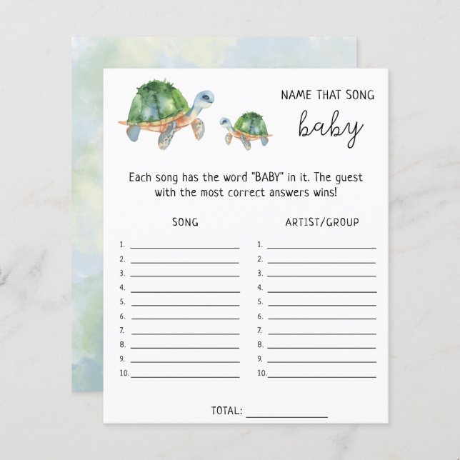 Sea Turtles - Name that song baby shower game (Front/Back)