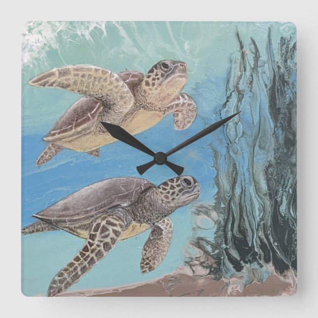 Sea turtles ocean theme wall clock (Front)
