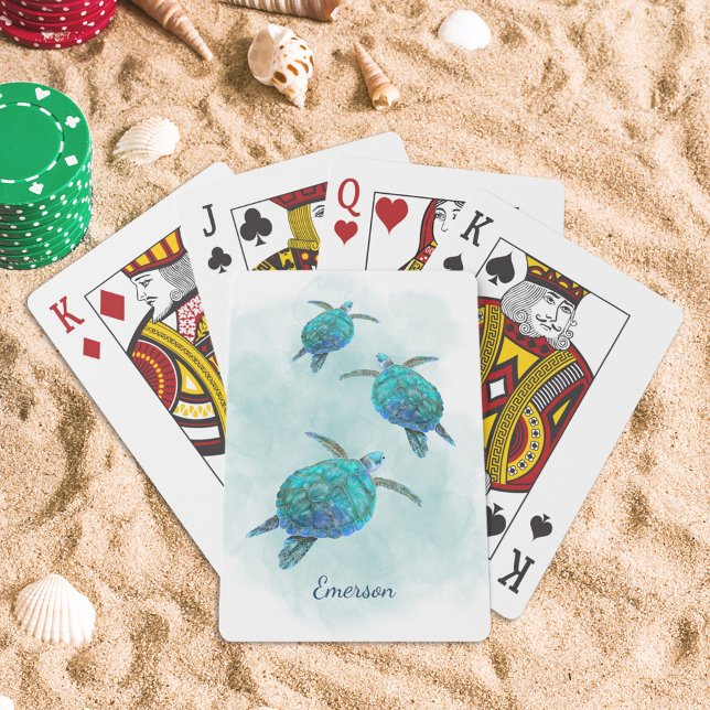 Sea Turtles Ocean Watercolor Personalised Playing Cards (Creator Uploaded)