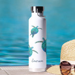 Sea Turtles Ocean Watercolor Personalised Water Bottle<br><div class="desc">This coastal themed personalised water bottle features 3 cute watercolor aqua blue sea turtles,  with stylish script name,  and is great for lovers of the ocean and underwater marine life.</div>