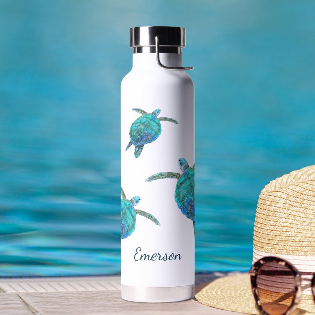 Sea Turtles Ocean Watercolor Personalised Water Bottle (Creator Uploaded)