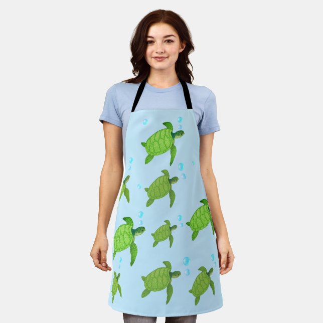 Sea turtles on light blue apron (Worn)