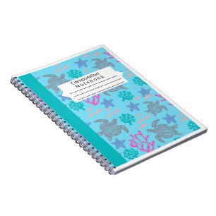 sea turtles on light blue background notebook