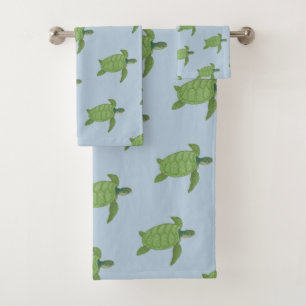 Sea Turtles on Wondrous Blue Bath Towel Set