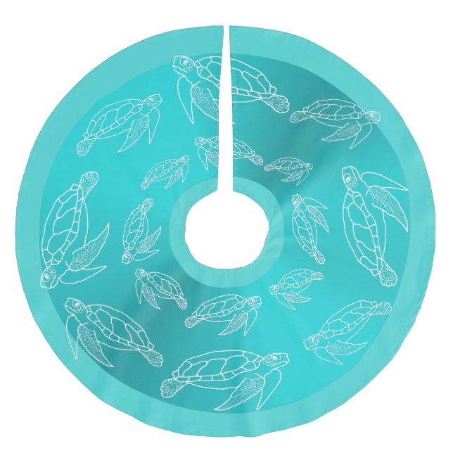Sea Turtles Pattern Aquamarine Tropical Tree Skirt (Front)