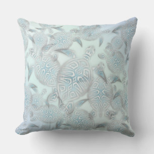 Sea Turtles Pattern Silver Blue Coastal Nautical Cushion