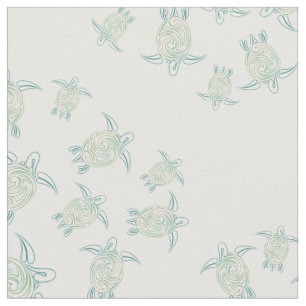 Sea Turtles Pattern White Green Fabric