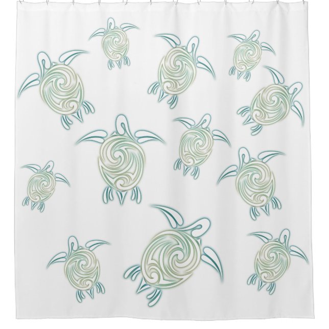 Sea Turtles Pattern White Green Nautical Shower Curtain (Front)
