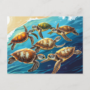 Sea Turtles Playing In Ocean Postcard