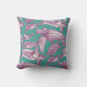 sea turtles purple turquoise cushion