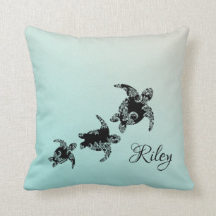 Sea Turtles Silhouette with Name Cushion