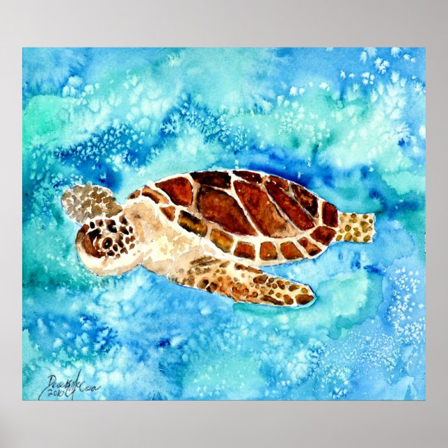 sea turtles square art painting print (Front)