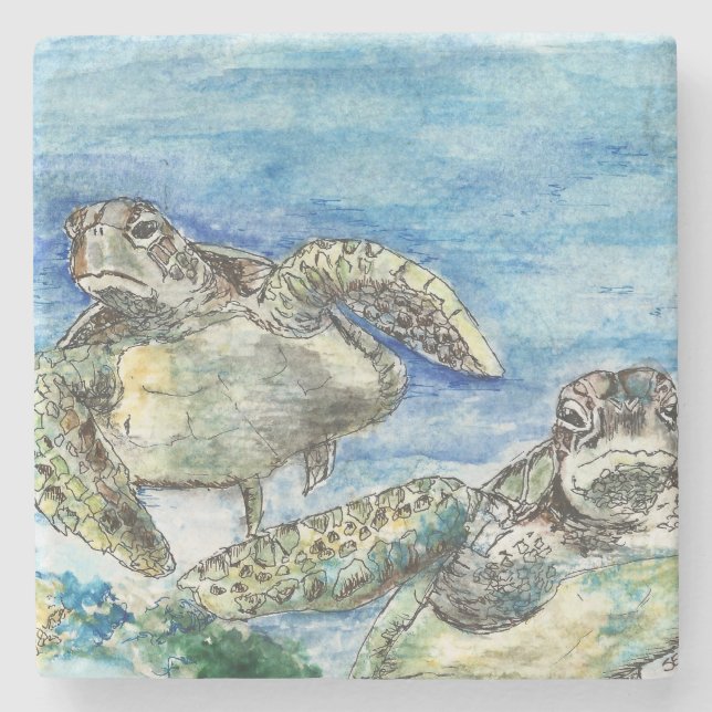Sea Turtles Stone Coaster (Front)