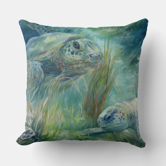 Sea Turtles Swimming in the Ocean Cushion (Front)