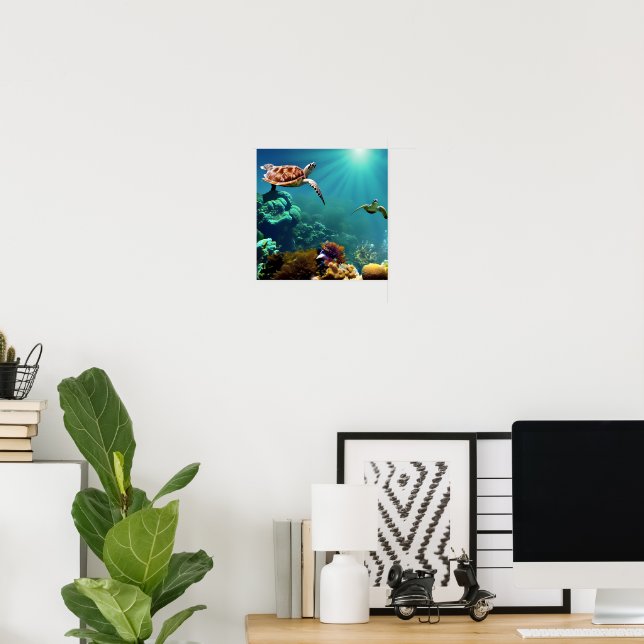Sea Turtles Swimming Underwater Poster (Home Office)