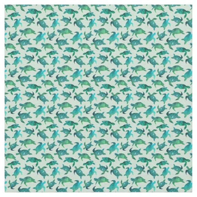 Sea Turtles Swimming Watercolor Pattern Fabric (Close Up)