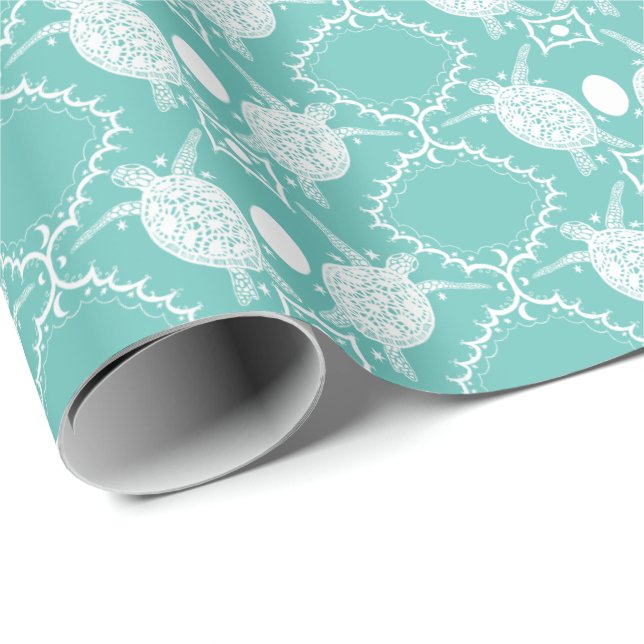 Sea Turtles Tortoise Moons Ocean Pattern Gift Wrapping Paper (Roll Corner)