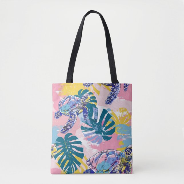 Sea Turtles Tropical Leaves Tote (Front)