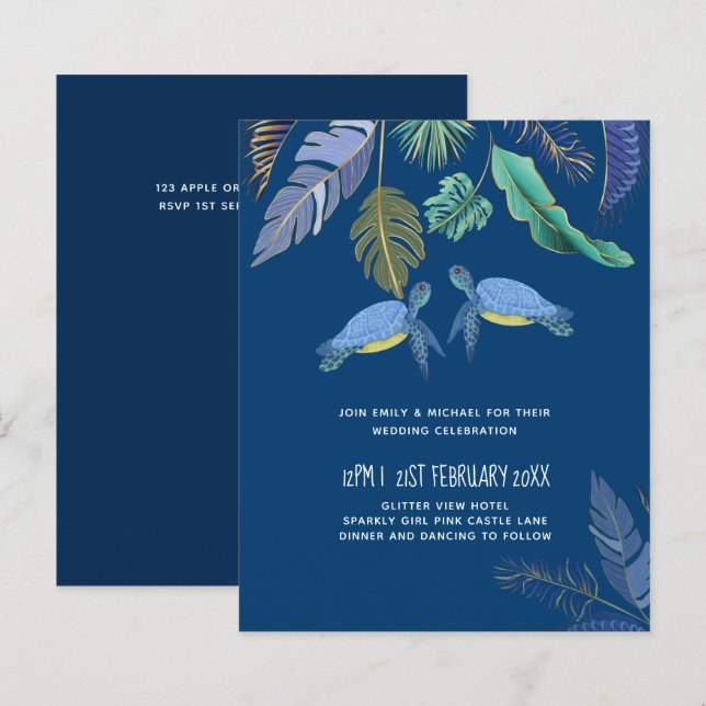 Sea Turtles Wedding Blue Yellow (Front/Back)