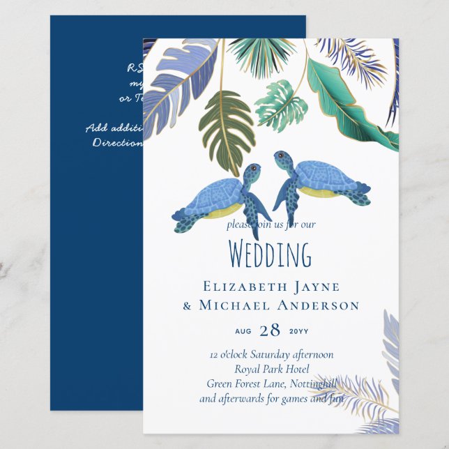 Sea Turtles Wedding Blue Yellow (Front/Back)