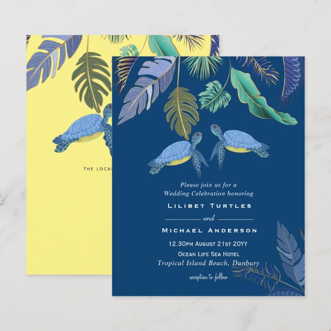 Sea Turtles Wedding Blue Yellow (Front/Back)