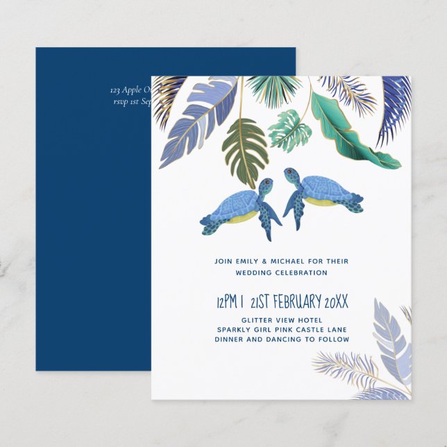 Sea Turtles Wedding Blue Yellow (Front/Back)