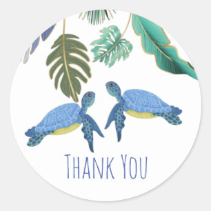 Sea Turtles Wedding Blue Yellow Classic Round Stic Sticker