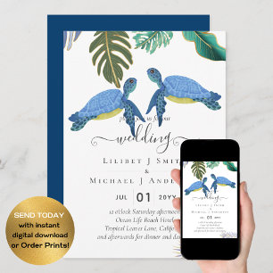 Sea Turtles Wedding Blue Yellow Invitation
