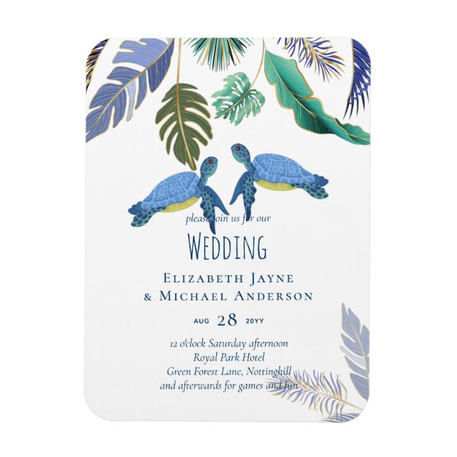 Sea Turtles Wedding Blue Yellow Magnet (Vertical)