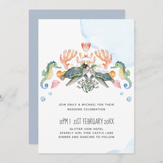 Sea Turtles Wedding Featuring Bride and Groom (Front/Back)