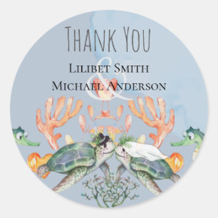 Sea Turtles Wedding Featuring Bride and Groom Classic Round Sticker