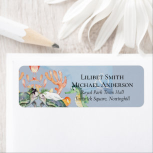 Sea Turtles Wedding Featuring Bride and Groom Labe Return Address Label