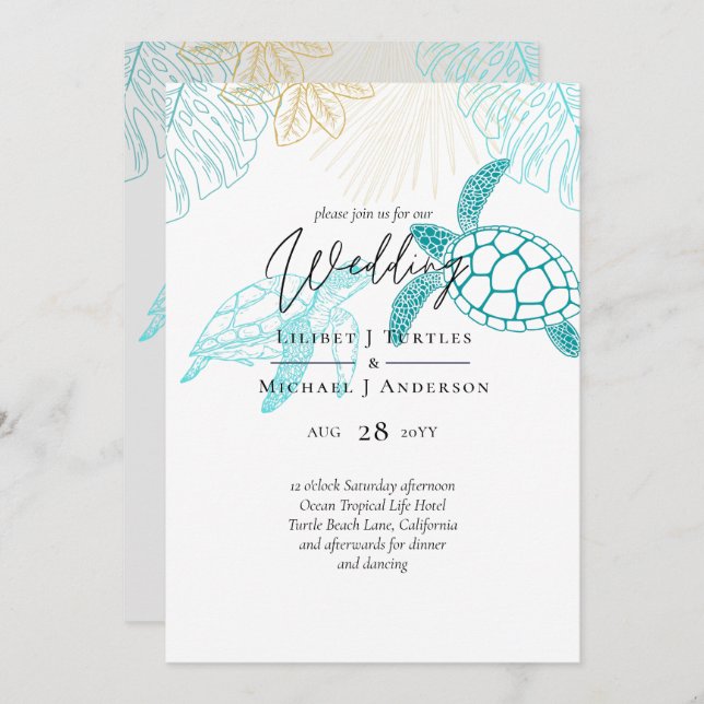 Sea Turtles Wedding Modern Line Art (Front/Back)