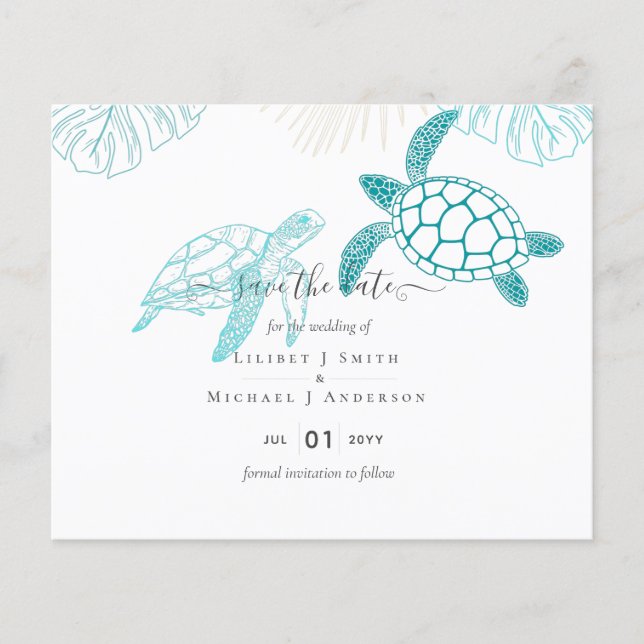 Sea Turtles Wedding Modern Line Art Flyer (Front)