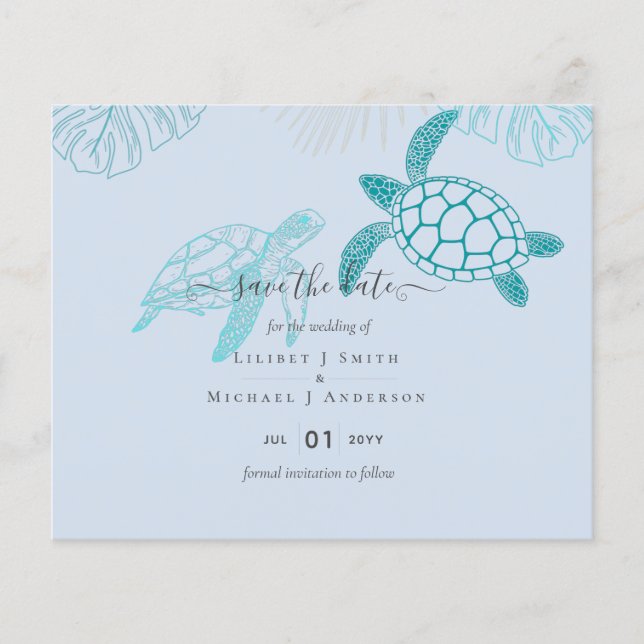 Sea Turtles Wedding Modern Line Art Flyer (Front)