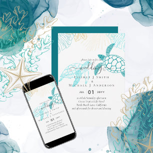 Sea Turtles Wedding Modern Ocean Beach Invitation