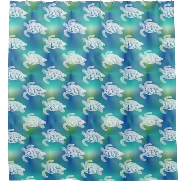 Sea Turtles White Blue Green Shower Curtain (Front)