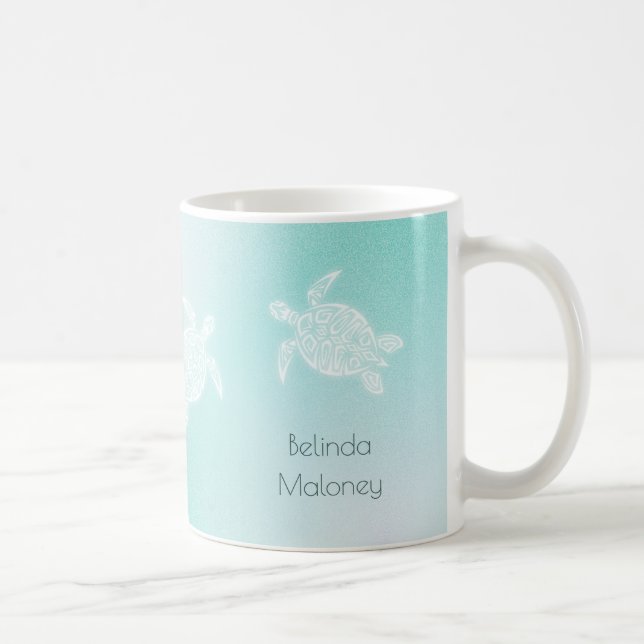 Sea Turtles White Turquoise Personalize Coffee Mug (Right)