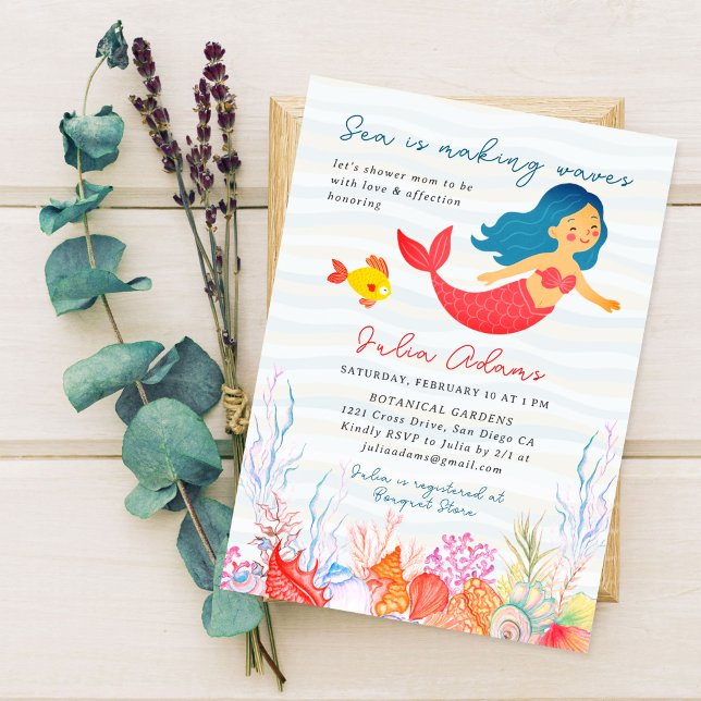 Sea Underwater Navy Blue Mermaid Fish Baby Shower Invitation (Creator Uploaded)