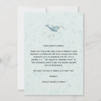 "Sea Unicorn" Narwhal birthday Thank You Card